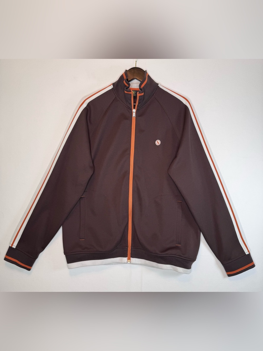 Aigle Men's Full Zip Track Jacket size XL brown, cream orange stripes VTG SKATER